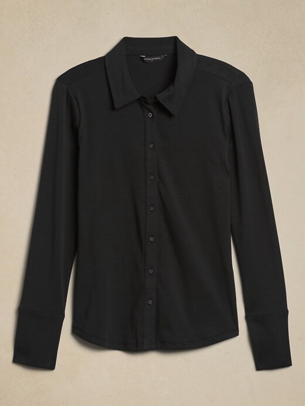 Banana Republic Factory Refined Ribbed Shirt Black XS long sleeve blouse
